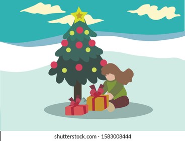 little girl open her presents