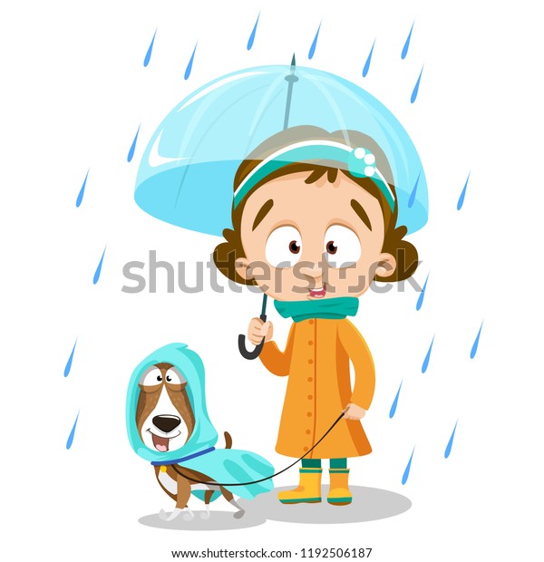 Little Girl Open Umbrella Dog Raincoat Stock Vector (Royalty Free ...