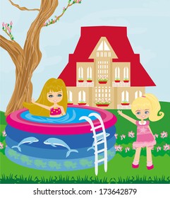 little girl in outdoor pool 