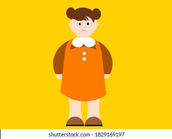 Little girl with overweight on a yellow background