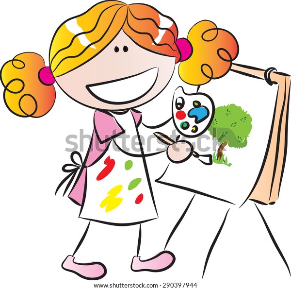Little Girl Painting Stock Vector (Royalty Free) 290397944