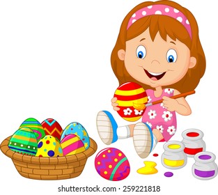 Little girl painting an Easter egg 