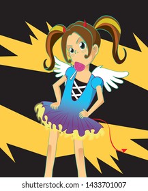 Little girl with palette dressed as angel and devil