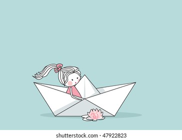 little girl in paper boat