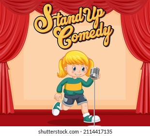 Little girl performing singing on stage illustration