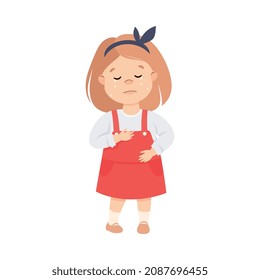 Little Girl in Pinafore Dress Standing and Crying Out Loud Feeling Sad Vector Illustration