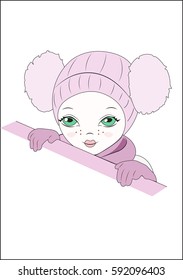the little girl in a pink cap, looks at you