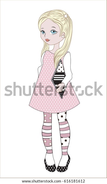 Little Girl Pink Dress Book Stock Vector (Royalty Free) 616181612 ...