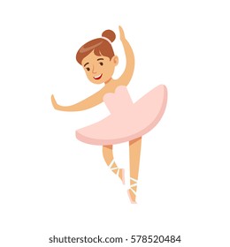 Little Girl In Pink Dress Dancing Ballet In Classic Dance Class, Future Professional Ballerina Dancer