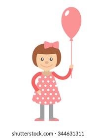 Little girl in pink dress. Vector illustration