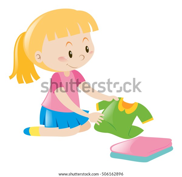 Little Girl Pink Folding Clothes Illustration Stock Vector (Royalty ...