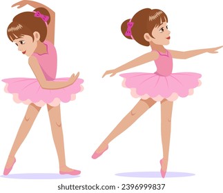 Little girl in a pink tutu and ballerina pointe shoes doing dance exercises Vector