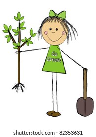 A little girl plants a tree