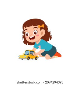 little girl play with small toy car