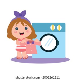 Little girl playing activity vector template design illustration