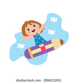 Little girl playing activity vector template design illustration