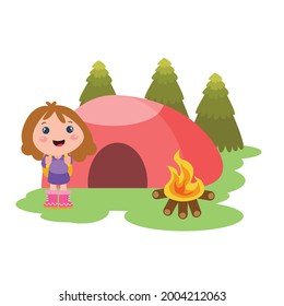 Little girl playing activity vector template design illustration