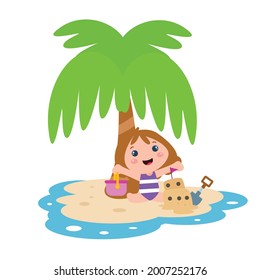 Kleines Mädchen, das Aktivität abspielt Vektorgrafik Design-Illustration