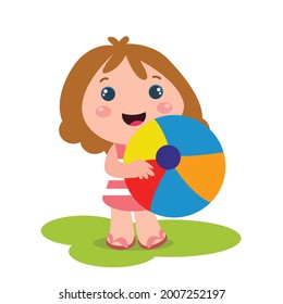 Little girl playing activity vector template design illustration
