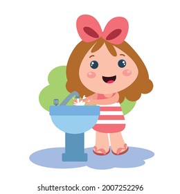 Little girl playing activity vector template design illustration