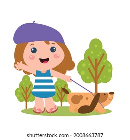 Little girl playing activity vector template design illustration