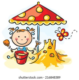 Little girl playing at the beach