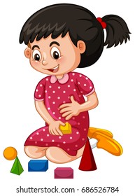 Little girl playing blocks illustration