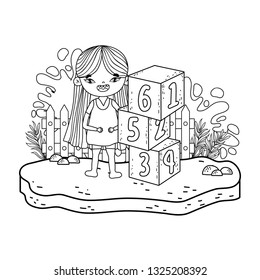 little girl playing with blocks numbers in the camp
