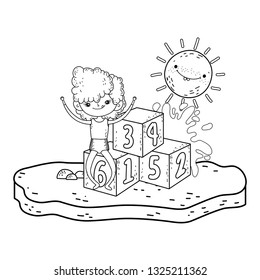 little girl playing with blocks numbers in the camp
