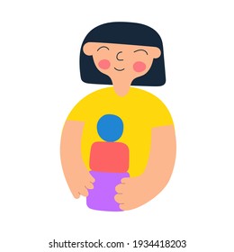 Little girl playing with blocks. Vector illustration on white background.