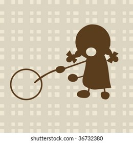 Little girl playing with circle, vector design