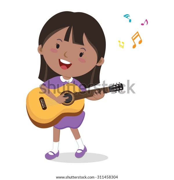 ギターを弾く少女 ギターを弾き歌う明るい女の子のベクターイラスト のベクター画像素材 ロイヤリティフリー 311458304