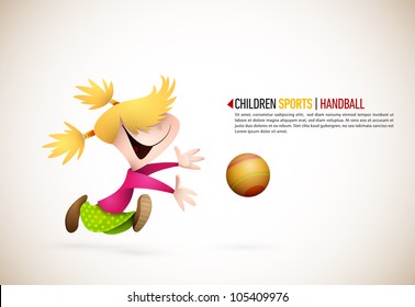 Little Girl PLaying Handball | EPS10 Vector Background | Layers Organized and Named Accordingly