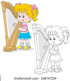 Little girl playing a harp