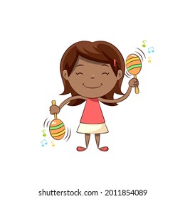 Little girl playing maracas, happy cute child