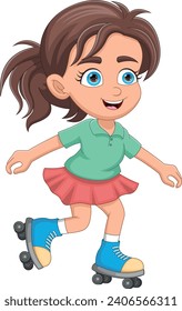 little girl playing roller skating cartoon