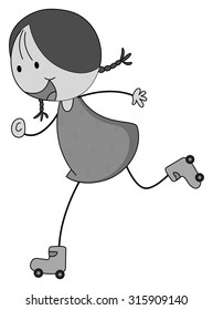 Little girl playing rollerskate illustration