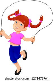 Little girl playing skipping rope