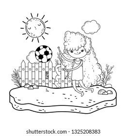 little girl playing soccer in the landscape