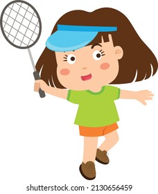 little girl playing tennis vector illustration 