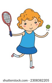 little girl playing tennis vector illustration