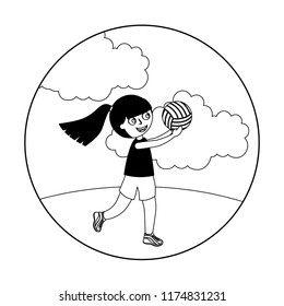 little girl playing volleyball isolated icon
