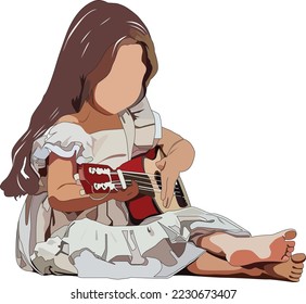 
A little girl plays the guitar as a skill practice from a young age to enhance her abilities.