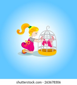 Little girl plays with letter