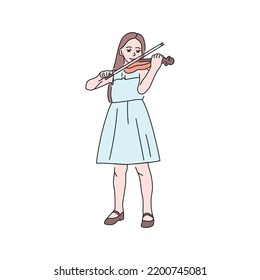 Little girl plays the violin color line icon. Pictogram for web page, mobile app, promo.