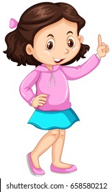 Little girl pointing up the finger illustration