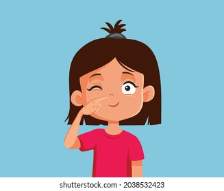 Little Girl Pointing to Her Nose Vector Cartoon. Cute little child showing body parts learning the word for each
