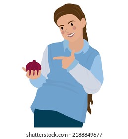 Little girl with pomegranate on white background