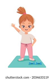 little girl practicing exercise character