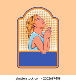 little girl praying retro pop style